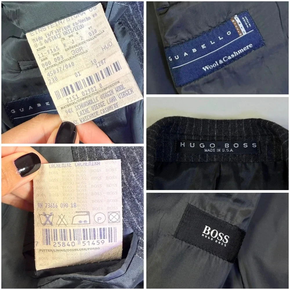 Hugo Boss Mens 38R Blazer Guabello Wool Cashmere Pinstripe Sport Coat Charcoal‎